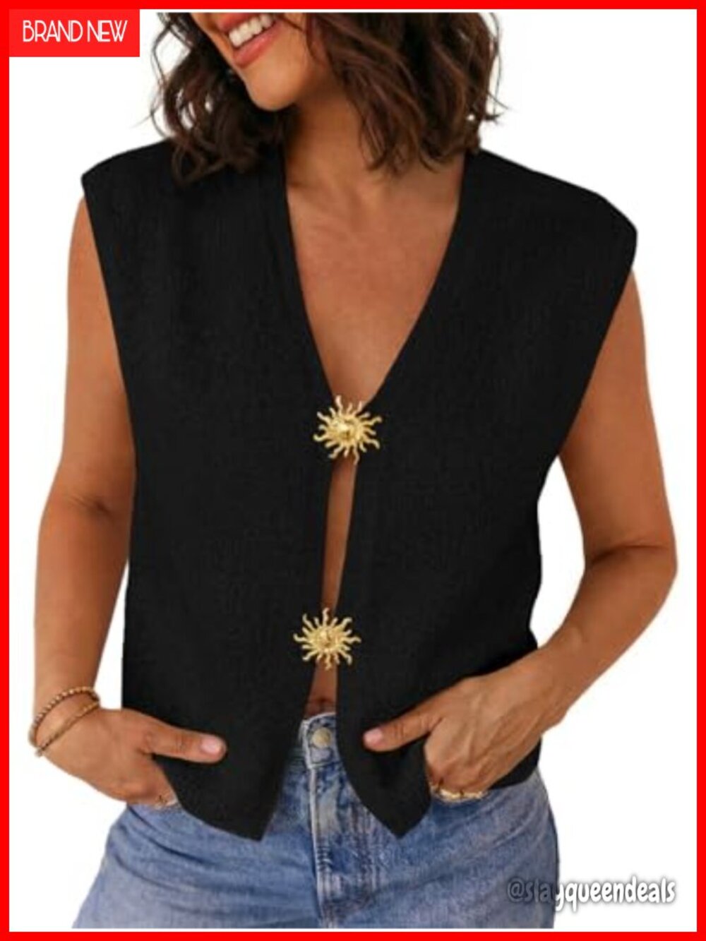 Womens Sweater Vest Sleeveless Knit V Neck Button Down Loose Cardigan